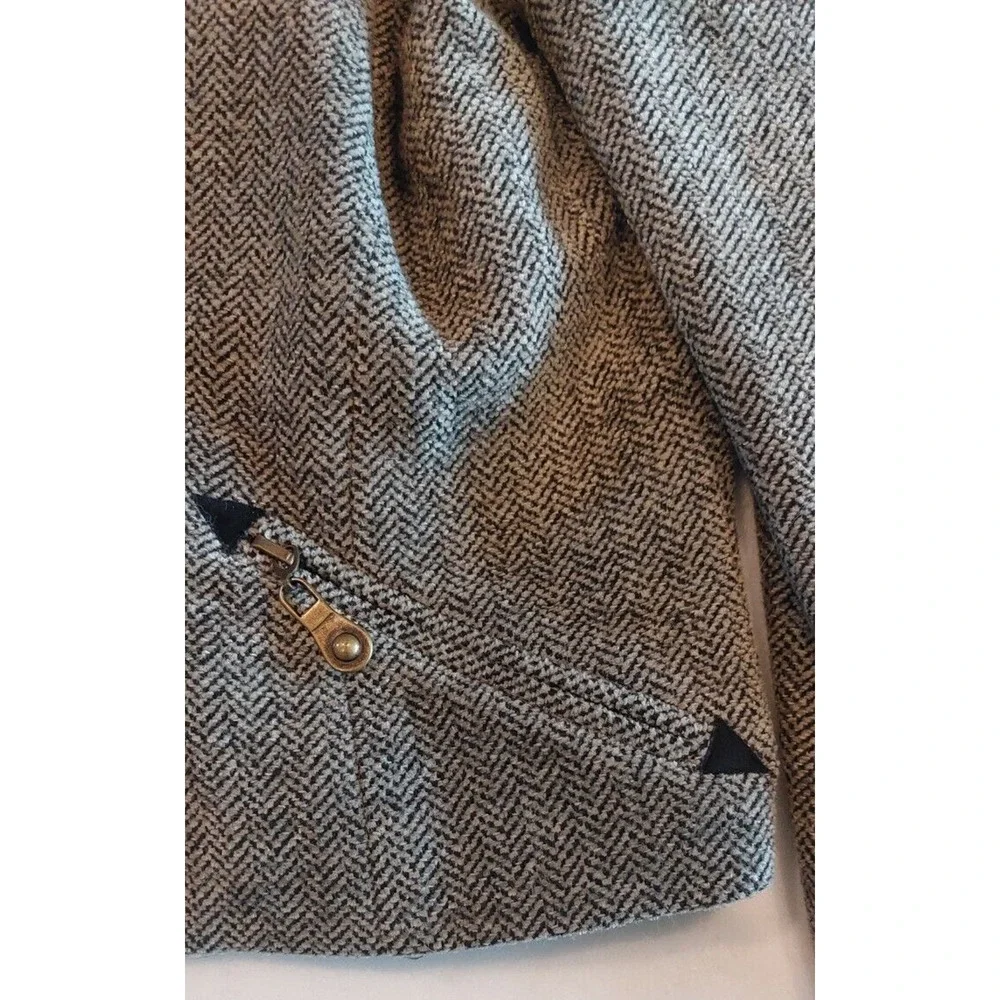 VTG‎ Coldwater Creek Herringbone Black Suede Trimmed Jacket Size 8
